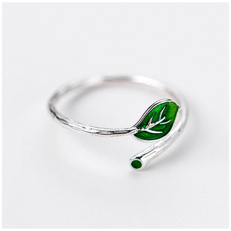 Modian Groen Emaille Bladeren Tak Ring Voor Vrouwen Echt 925 Sterling Zilveren Plant Gratis Grootte Ring Fijne Sieraden