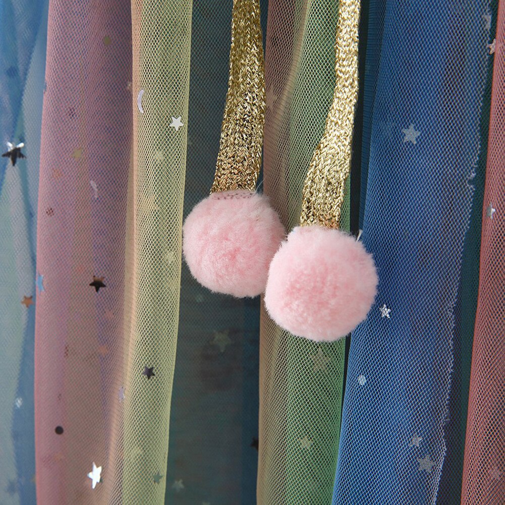 Girl’s Summer Gauze Double-Breasted Lace-Up Princess Cloak with Shinny Star Moon Patterns for Pantomime Play