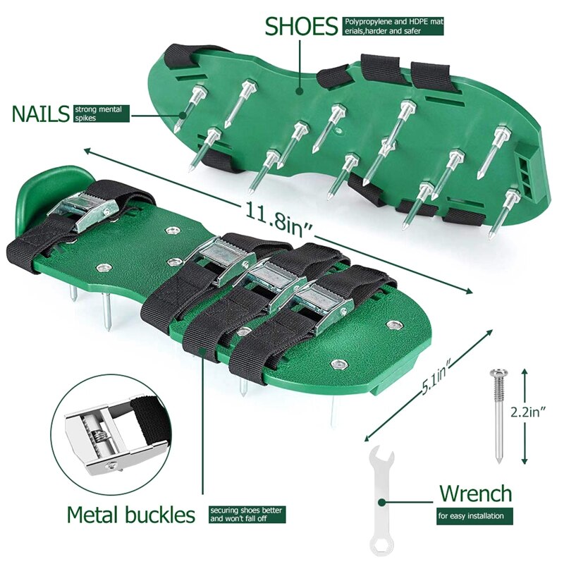 Chaussures gonflables de pelouse goujons de pelouse 4 bretelles réglables et boucle en métal sandales à pointes de pelouse lourde, gants, pointes de pelouse