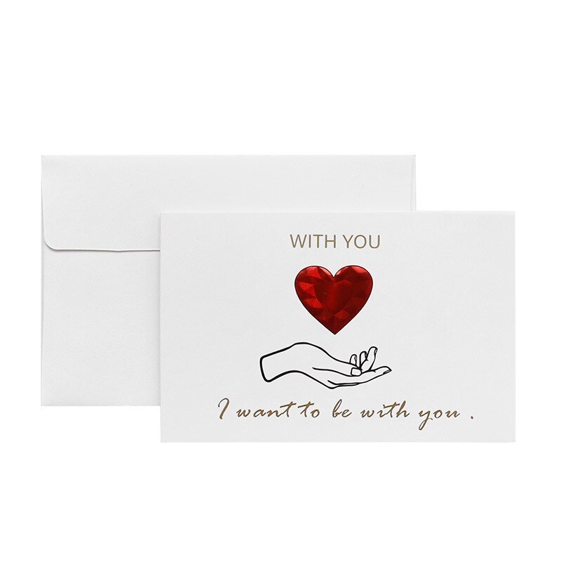 Seks stilarter solidt rødt hjerte lykønskningskort med konvolutter romantisk brev jeg elsker dig for evigt bryllupsinvitation: F