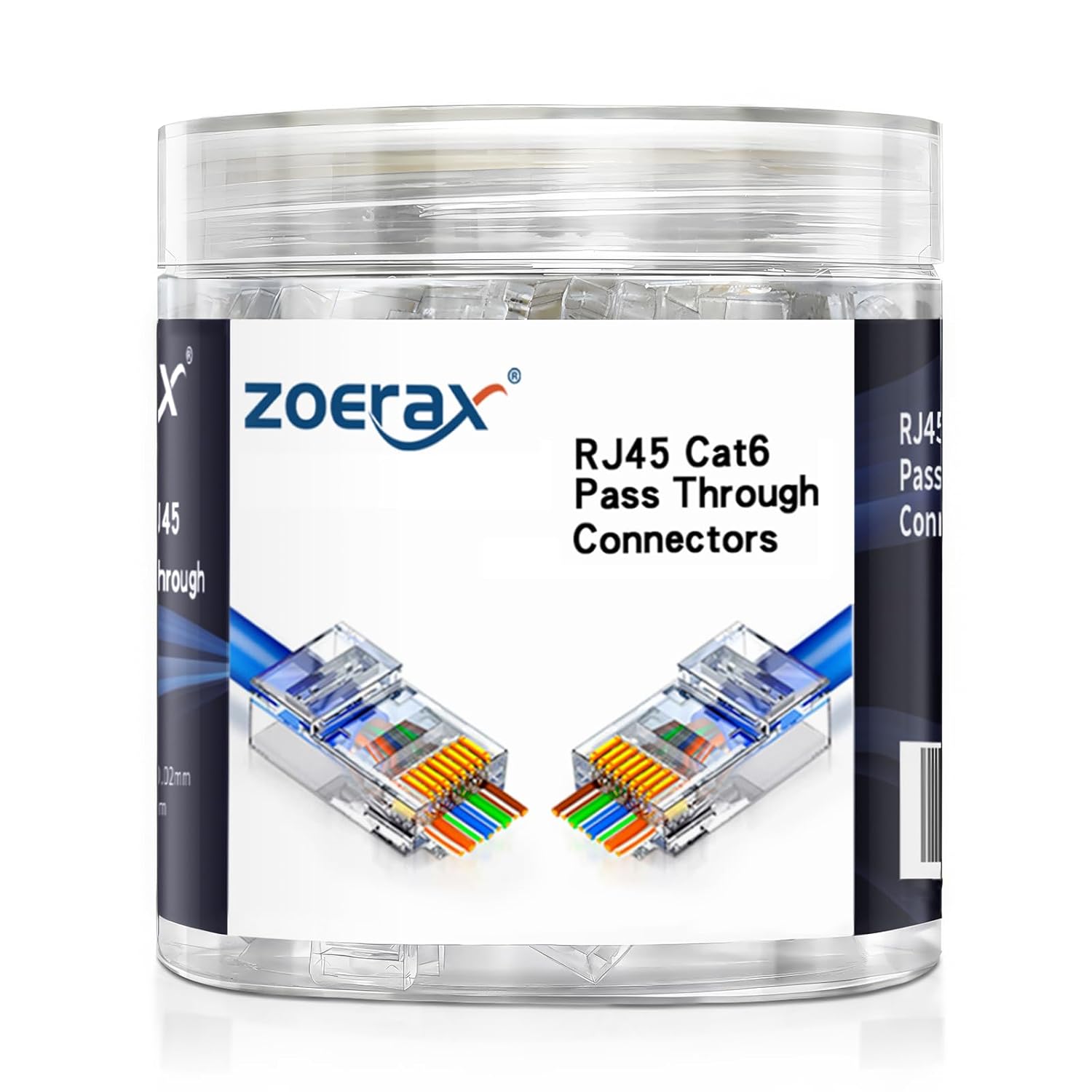 ZoeRax 100-Pack RJ45 Cat6 Pass Through Connector Shielded RJ45 Modular Plugs 1.1mm Hole for Solid or Stranded FTP/STP Cable