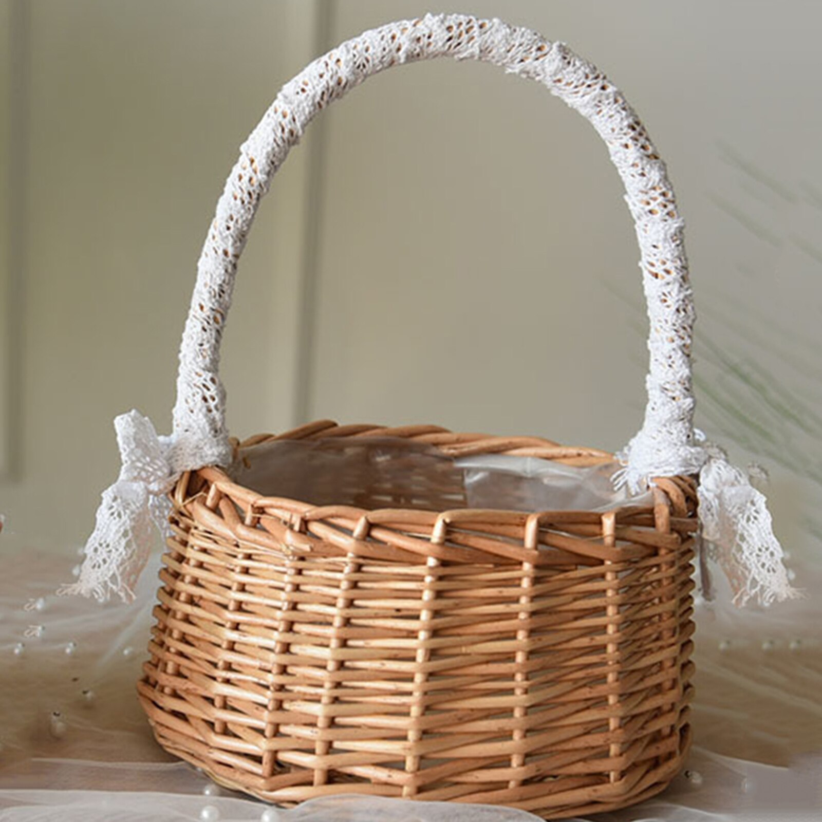 Wedding Party Supplies Rattan Storage Basket with Handles Wedding Ceremony Ring Pillow Flower Laundry Basket Storage Bin: L