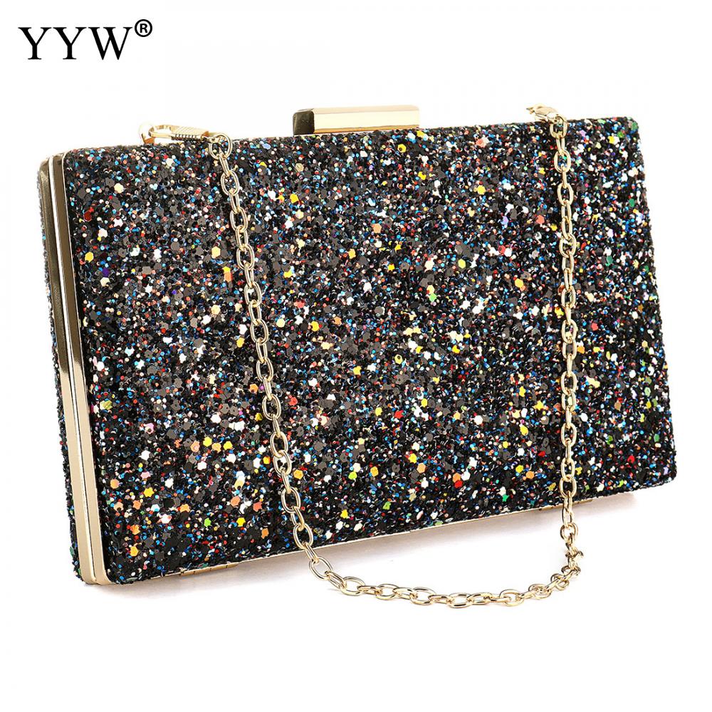 Sequined female Clutch Bag Evening Party Bag Handbag Women Shoulder messenger crossbody Bag Two Chain bolsa feminina