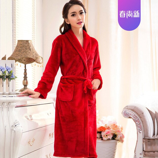 Women's Robe Flannel Pajamas Winter Bathrobe Pyjamas Autumn and Warm Coral Bath Velvet Suit Badjas Female Sleepwear Robes: red women