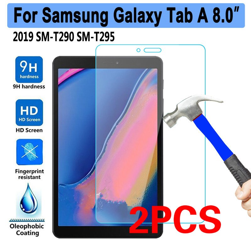 Dla Samsung SM-T290 case 8.0 "calowy T290 T295 krzemu odporny na wstrząsy tablet stojak Capa pokrywa dla Samsung Galaxy Tab A 8.0(2019)SM-T290: 2Pcs Tempered Glass