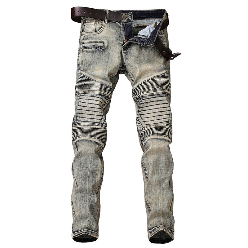 Biker jeans mænds distressed stretch hiphop slim fit punk denim jeans street wear bukser: 33