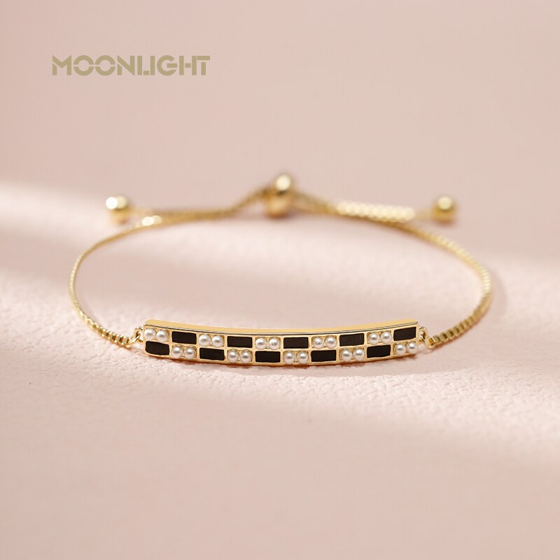 MONDLICHT Neue Schwarz und Weiß Schachbrett Armbänder Für Frauen 2022 modisch Einstellbar Armbänder Party Fsahion Schmuck Браслеты: Heißes Stempeln