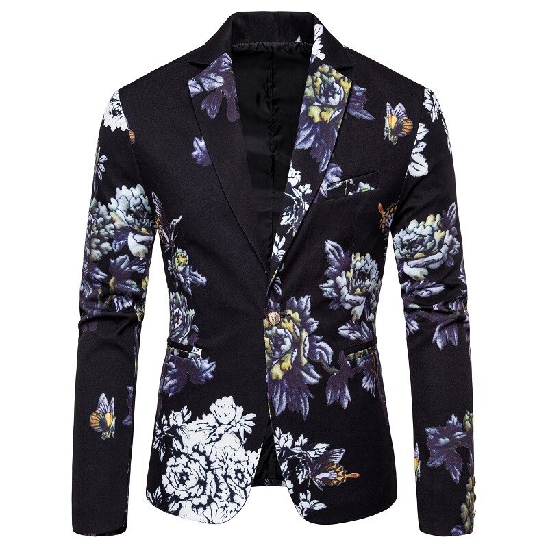Flower print suit gentleman business slim suit single suit coat Korean style slim flower suit