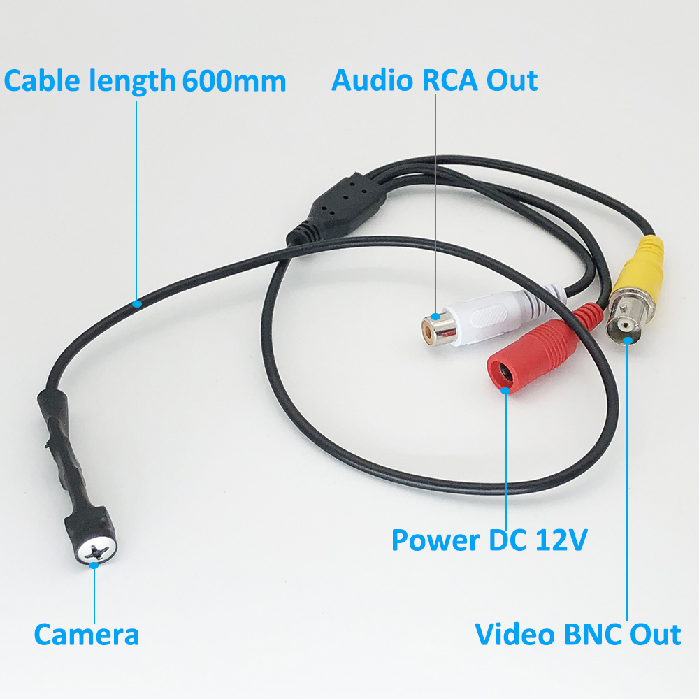 1080p Mini AHD Security Analog Camera, 3.7mm Lens, BNC/RCA/DC, Video/Audio/Power, PAL/NTSC option