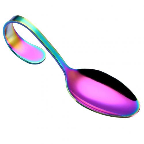 Stainless Steel Hotel Buffet Kitchen Curved Handle Dessert Tablespoons Cutlery Curved Handle Spoon Utensils For Kitchen: Multicolor