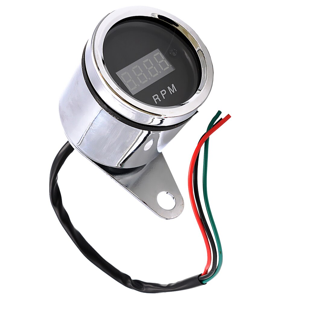 DC 12V Digital Red LED Tachometer Tach Gauge RPM For Motorcycle