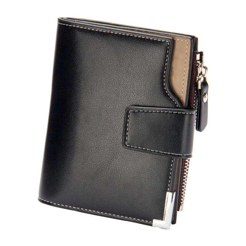 nouveaux hommes Vertical portefeuille multifonction en cuir porte-monnaie grande capacité crédit porte-carte: Black
