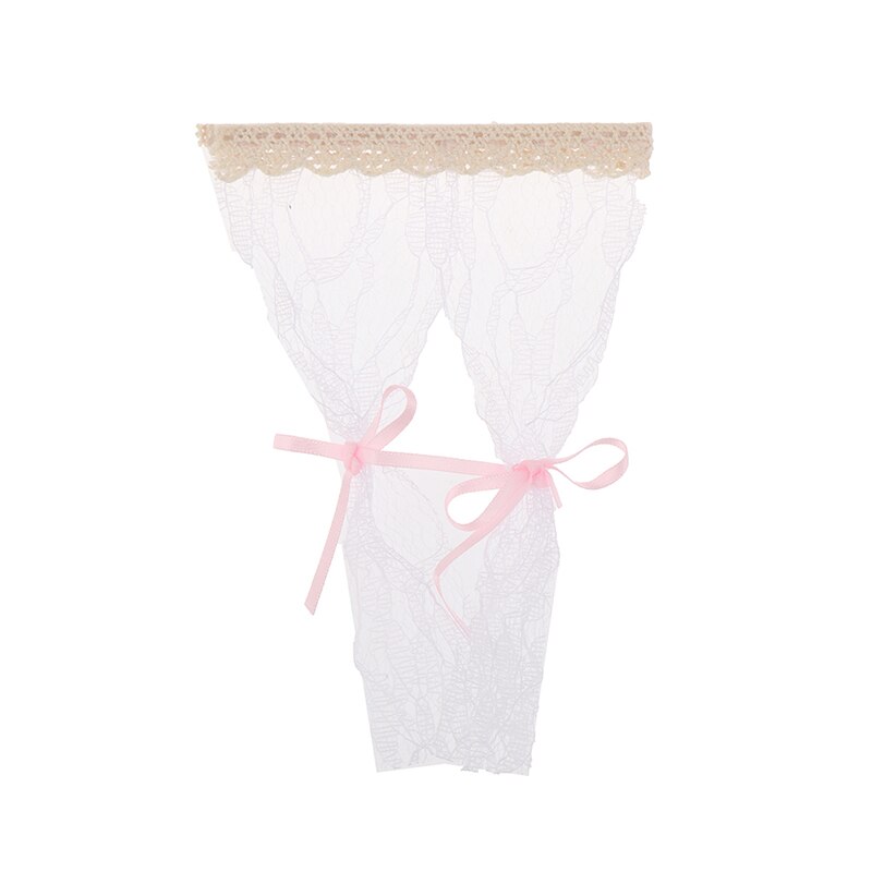 1pc Cute Dollhouse Miniatures Lattice and Lace Pink Cotton Curtain for 1/12 Dolls House