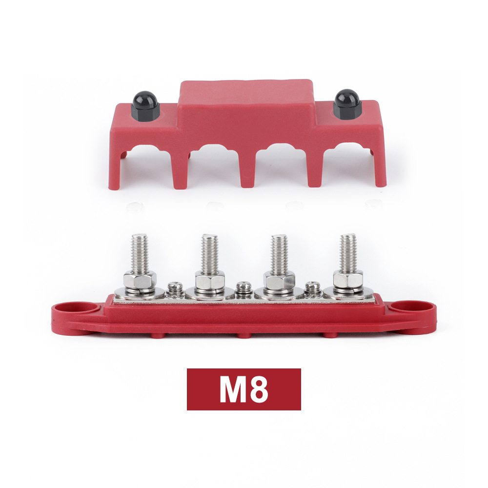 12v 24v 48v 250a positivo negativo m8 m10 barra de ônibus terminal bloco de distribuição de energia da bateria com capa para barco rv caminhão campista: Vermelho