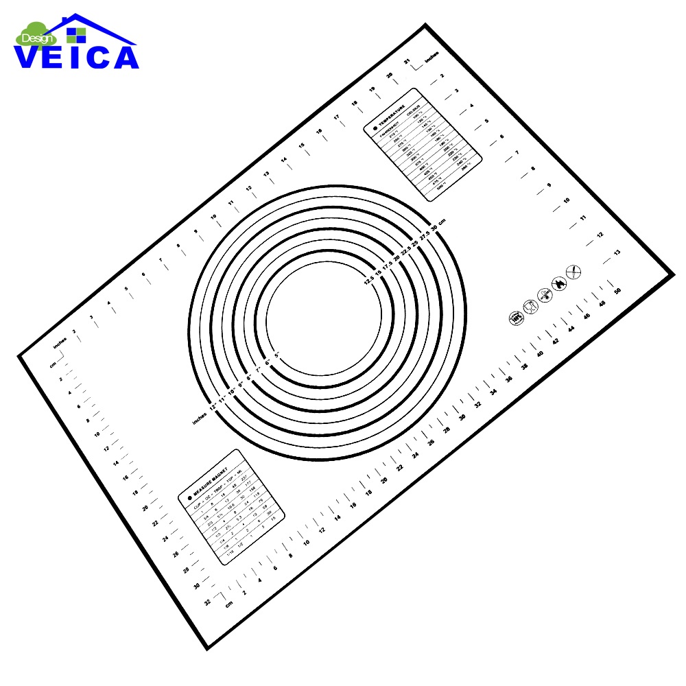 Tapete de silicona antiadherente para hornear, tapete de silicona para pasta y galletas, tamaño grande, rojo/Negro, 60x40cm, con medidas y conversiones: Negro