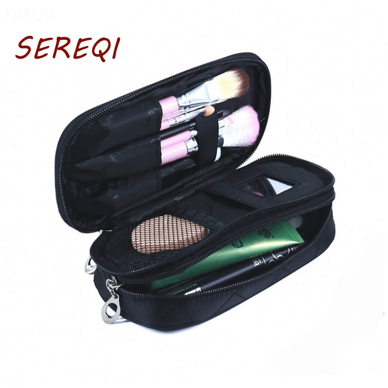 Draagbare Kleine Make-Up Tas Dubbele Cosmetische/Borstel Tas Met Spiegel Reizen/Trein Kit Organizer Professionele Purse Make Pouch