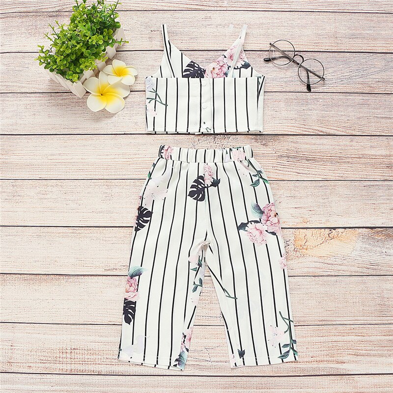 Girls Clothing Sets Summer girls sleeveless Crop Top+Casual pants 2Pcs Girls Clothes