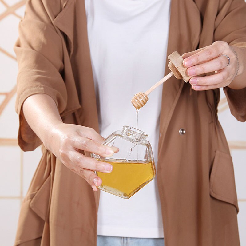 Glass Honey Jar for 220ML/380ML Mini Small Honey Bottle Container Pot With Wooden Honey Stick Spoon