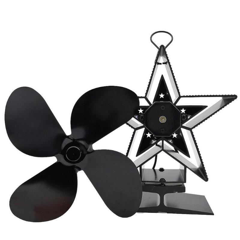 1 Pcs Pentagram Vormige Kachel Fan Zwart 4 Blade Warmte Aangedreven Hout Brander Milieuvriendelijke Stille Ventilator Motor Haard Accessoire