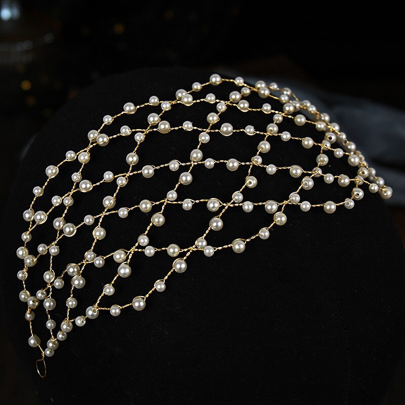 Vintage Baroque Gold Pearls Tiaras Headbands Handmade Bridal Wedding Hair Accessories Hairbands Hair Vines Women Hair Jewelry: Default Title