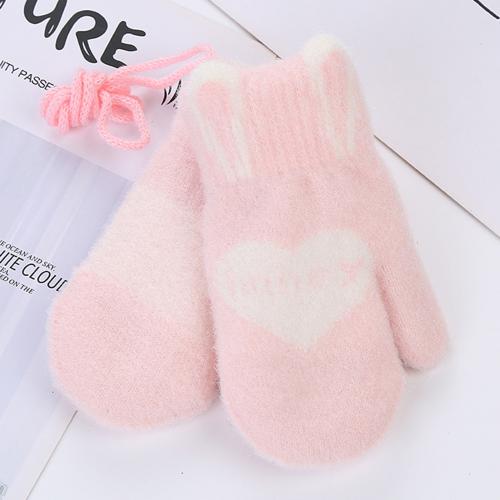 Winter Gestrickte freundlicher Handschuhe Warme Nette Liebe Herz aufbringen Honig Buchstaben Gestrickte Handschuhe Fäustlinge Kind Jungen Mädchen 0-3 jahre alt: Limette Rosa