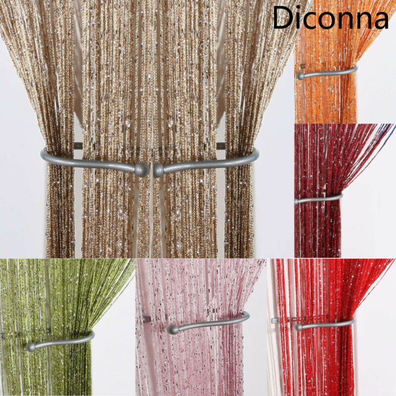 Luxury glass curtain 200x100cm Flash line bright tassel door curtain window divider home decoration curtains