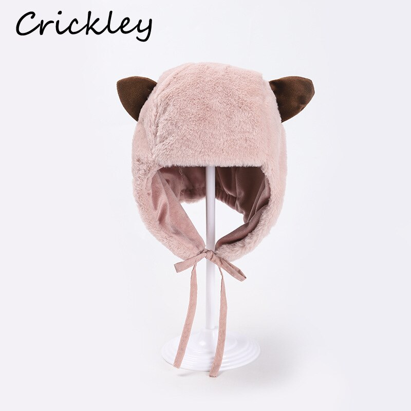 Leuke Kat Kids Hoeden Warme Dikke Bont Pluche Jongens Meisjes Winter Caps Effen Peuter Motorkap Oor Flap Mof Kinderen hoeden 4 Kleuren