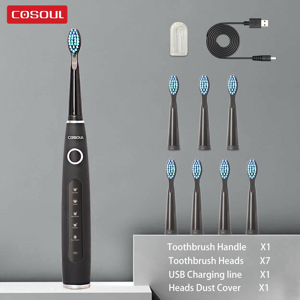COSOUL-cepillo de dientes eléctrico para hombre y mujer, cepillo dental sónico para limpieza, blanqueador, 5 modos, recargable 40000 veces/min, automático, impermeable