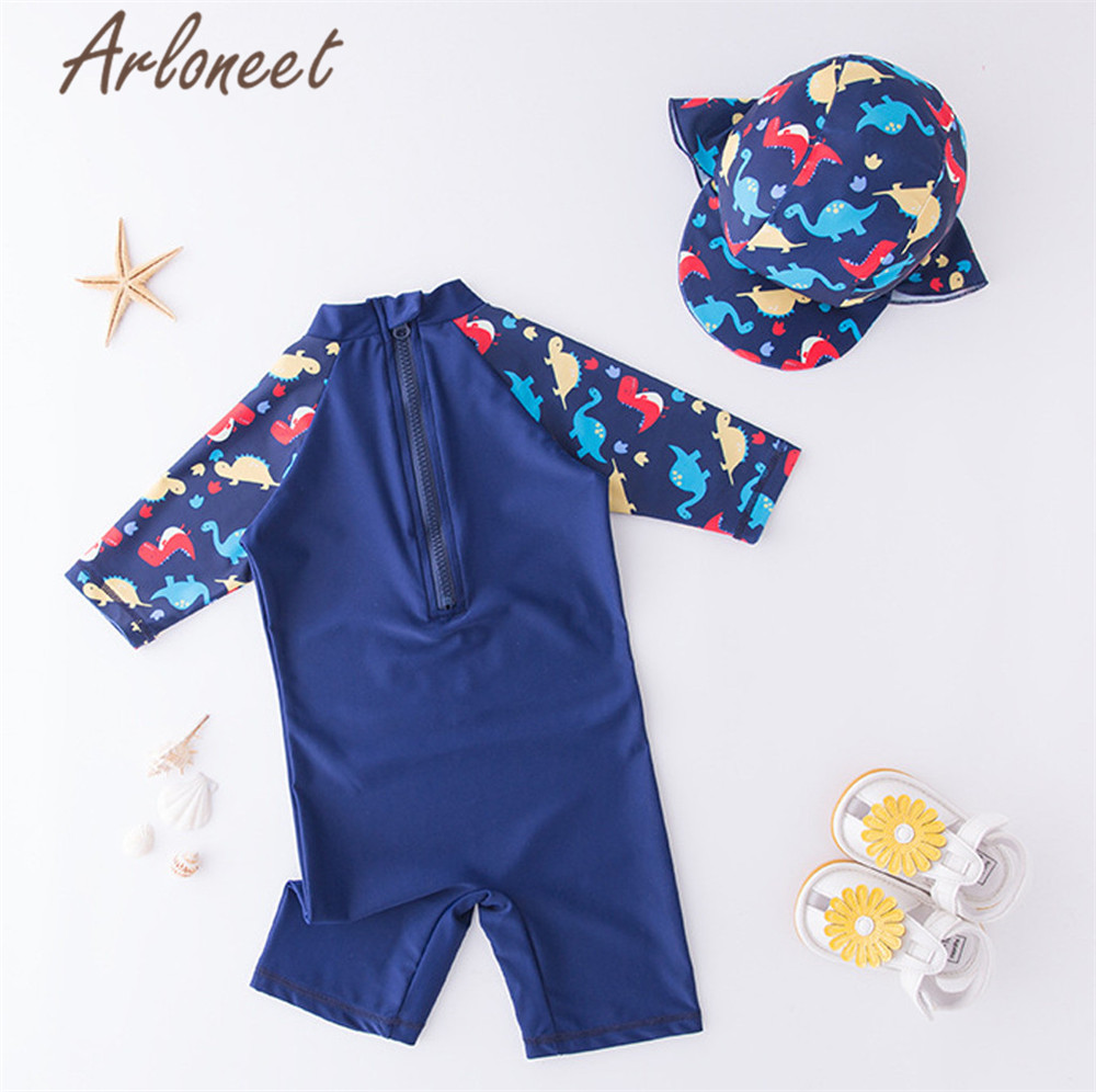 Arloneet Baby Boy Meisjes Badmode Een Stuk Dinosaurus Print Badpak Badmuts Kids Cartoon Badpak Baby Meisjes Unisex Jumpsuit