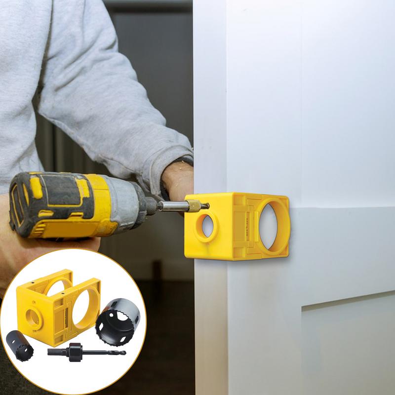 Kit de perforación de perilla de puerta, Kit de instalación de cerradura de puerta, Kit de taladro de puerta de acero al carbono con plantilla de guía, herramientas de instalación de cerradura de puerta