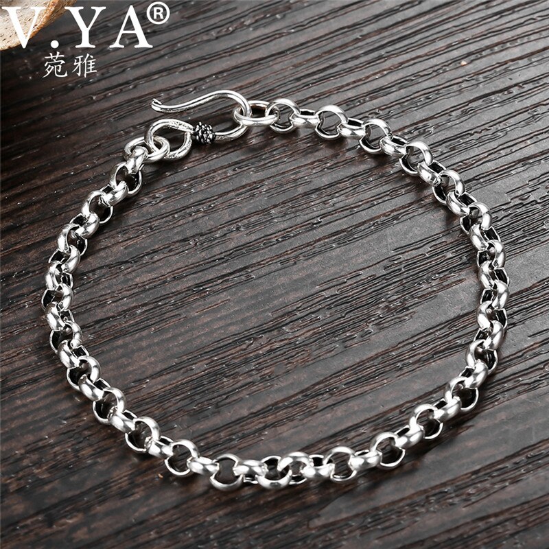 V. ya sólido 925 prata esterlina homens pulseiras pulseira de luxo masculino charme pulseiras 5mm masculino fino jóias presentes de aniversário