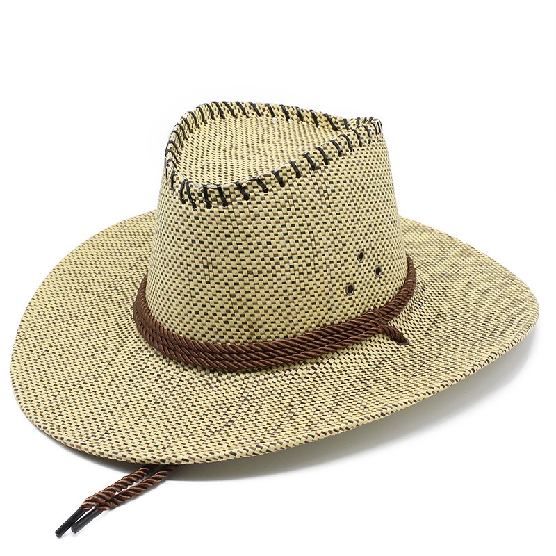 Chapeau de Cowboy pour hommes, casquette d'été, Style décontracté, tissage de paille, visière d'ombre de voyage en plein air 56-58cm, Western 2022, , NZ0041: 3