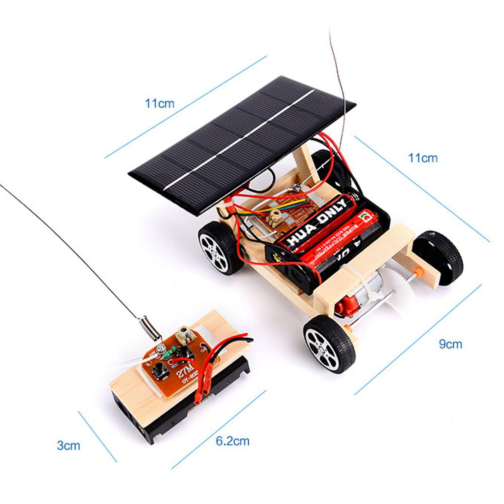 Træ diy soldrevet rc bil puslespil forsamling videnskab køretøj legetøj sæt til børn