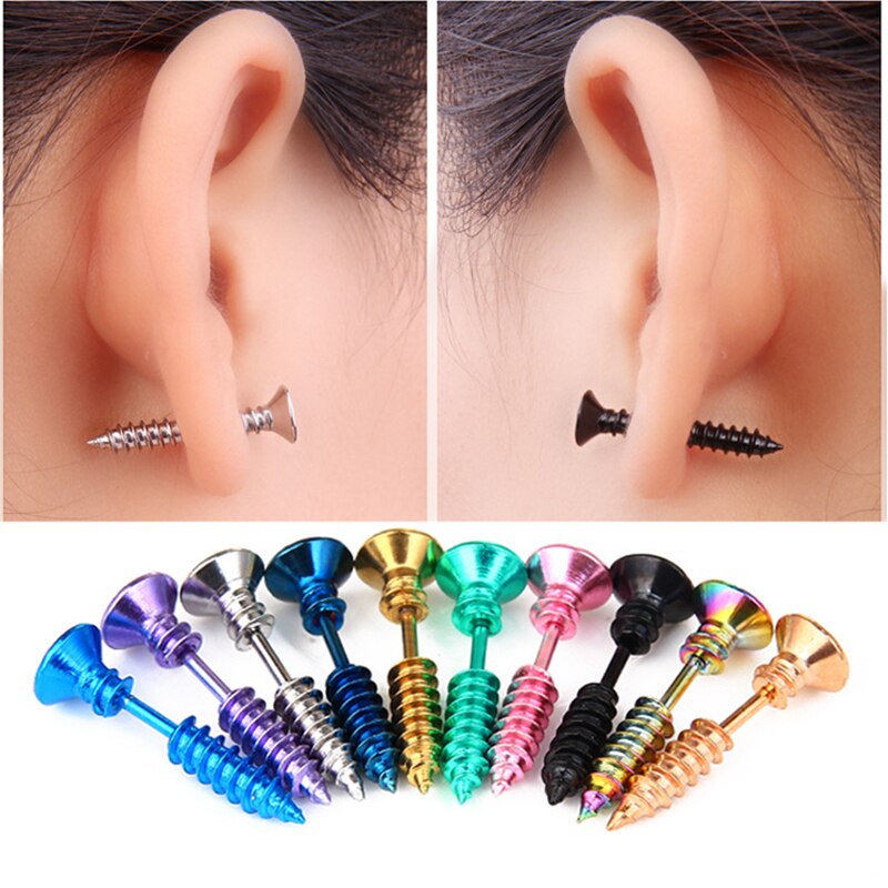 1Stck Punk Gold Schwarz Farbe Edelstahl Nagel Schraube Zucht Ohrring für Frauen &Ampere; Männer Wendel Ohr Piercings schmuck
