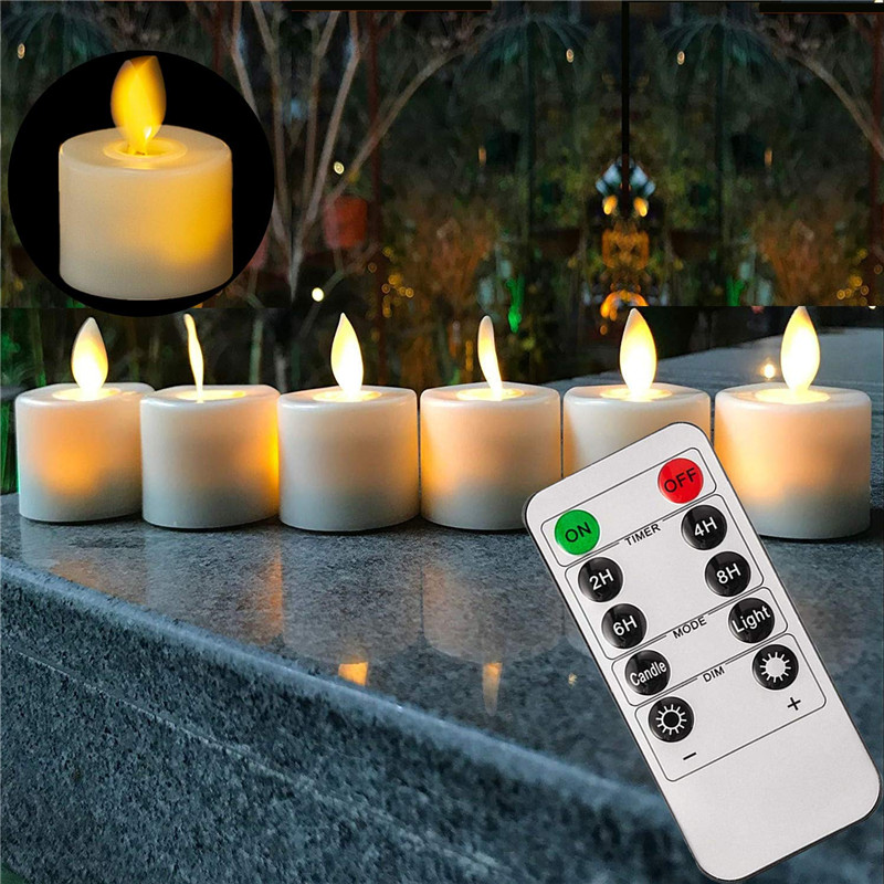 Pack of 6 Remote or Not Remote Flameless Dancing LED Candles Warm White Battery Operated Moving Wick Tea Light With Timer