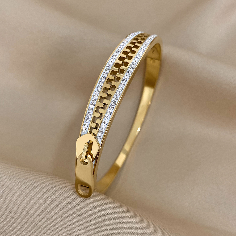 Pulsera con cremallera Original, brazalete con dije, pulseras de mano con cremallera de acero inoxidable, joyería de lujo chapada en oro para mujer de