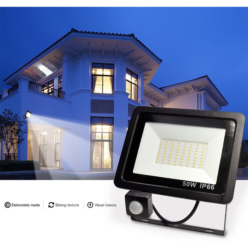 Reflector LED con Sensor de movimiento 100W 50W 30W 20W 10W foco de luz Led de inundación al aire libre 220V IP66 lámpara de pared al aire libre Luz de inundación