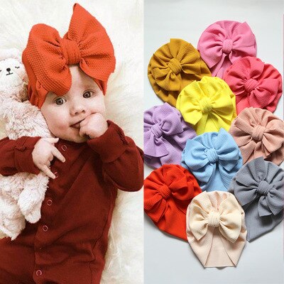 Baby cotton blends Headband Soft Bowknot Turban Hair Bands soft knit fabric pleated bow Indian hat for