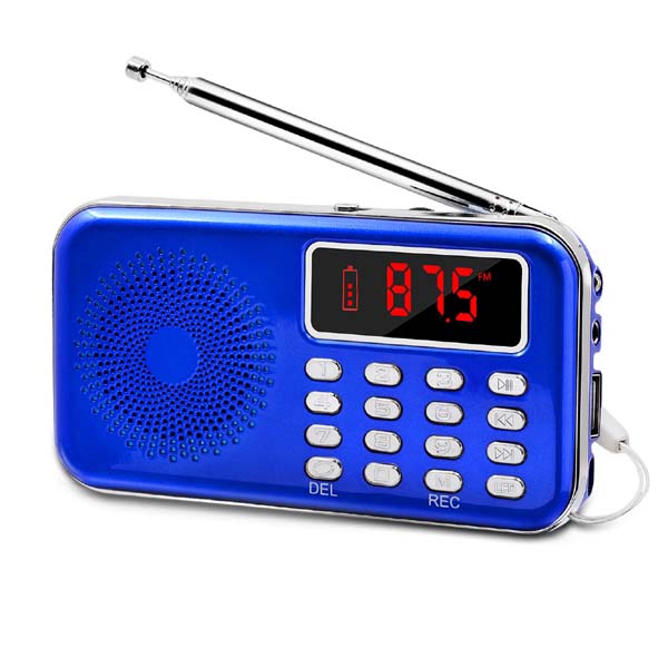 Lefon Portable Mini Radio FM Stereo Receiver Speaker Recorder MP3 Player Support TF SD Card USB AUX LED Display Flashlight: Blue