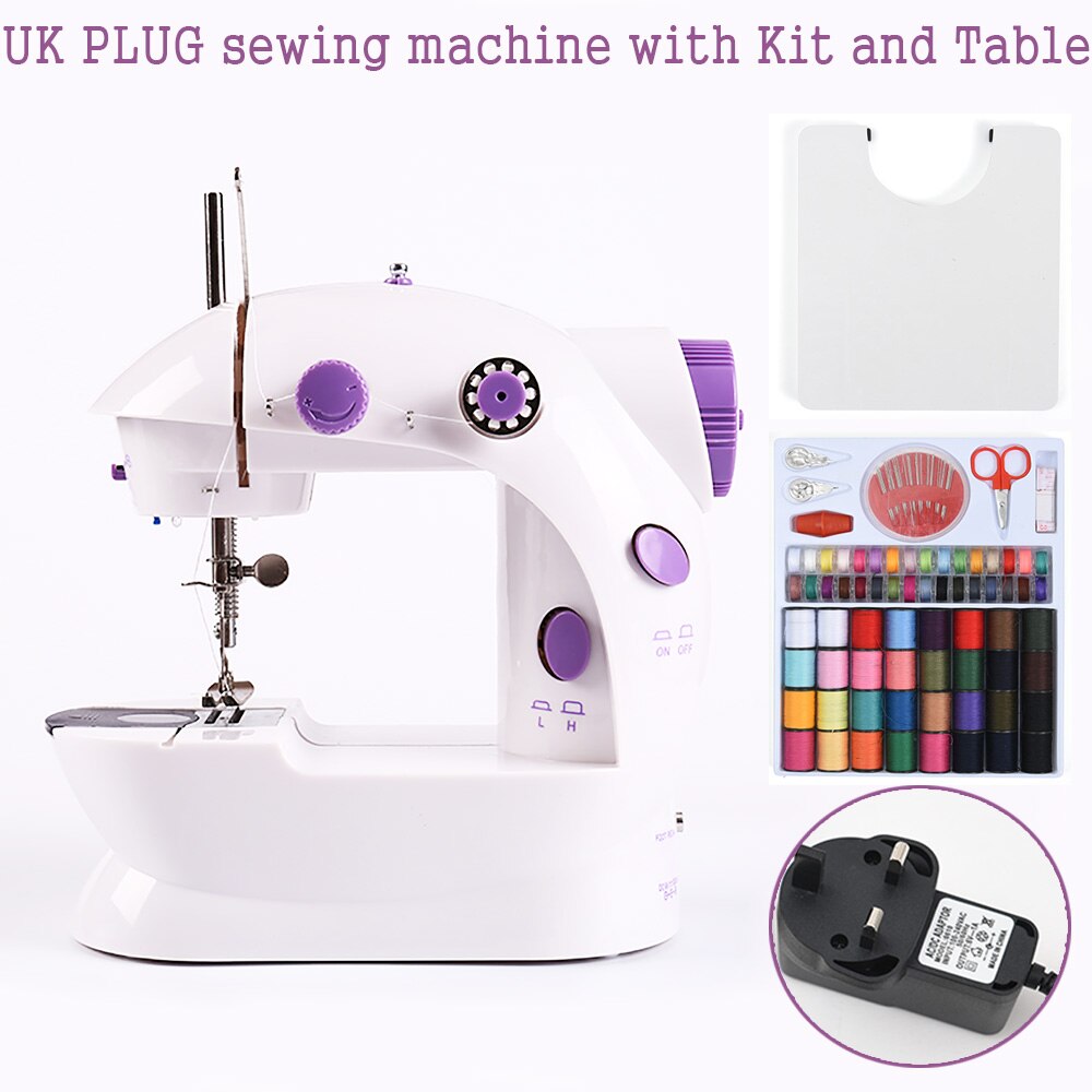 Machine à coudre Mini manuelle, Portable, Assistant domestique, électrique, double vitesse, réglage avec veilleuse, couture d'aiguilles: UK with Kit  table