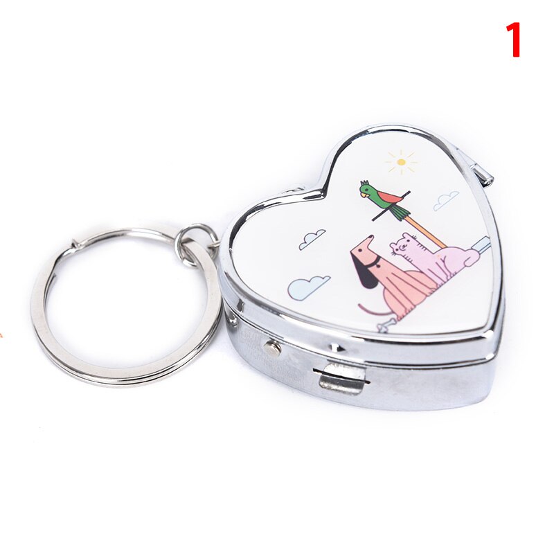 1 stuks draagbare metalen hartvormige pillendoos, opvouwbare pillendoos, metalen pillensnijder, medicijnorganizer, make-up opbergdoos: N1