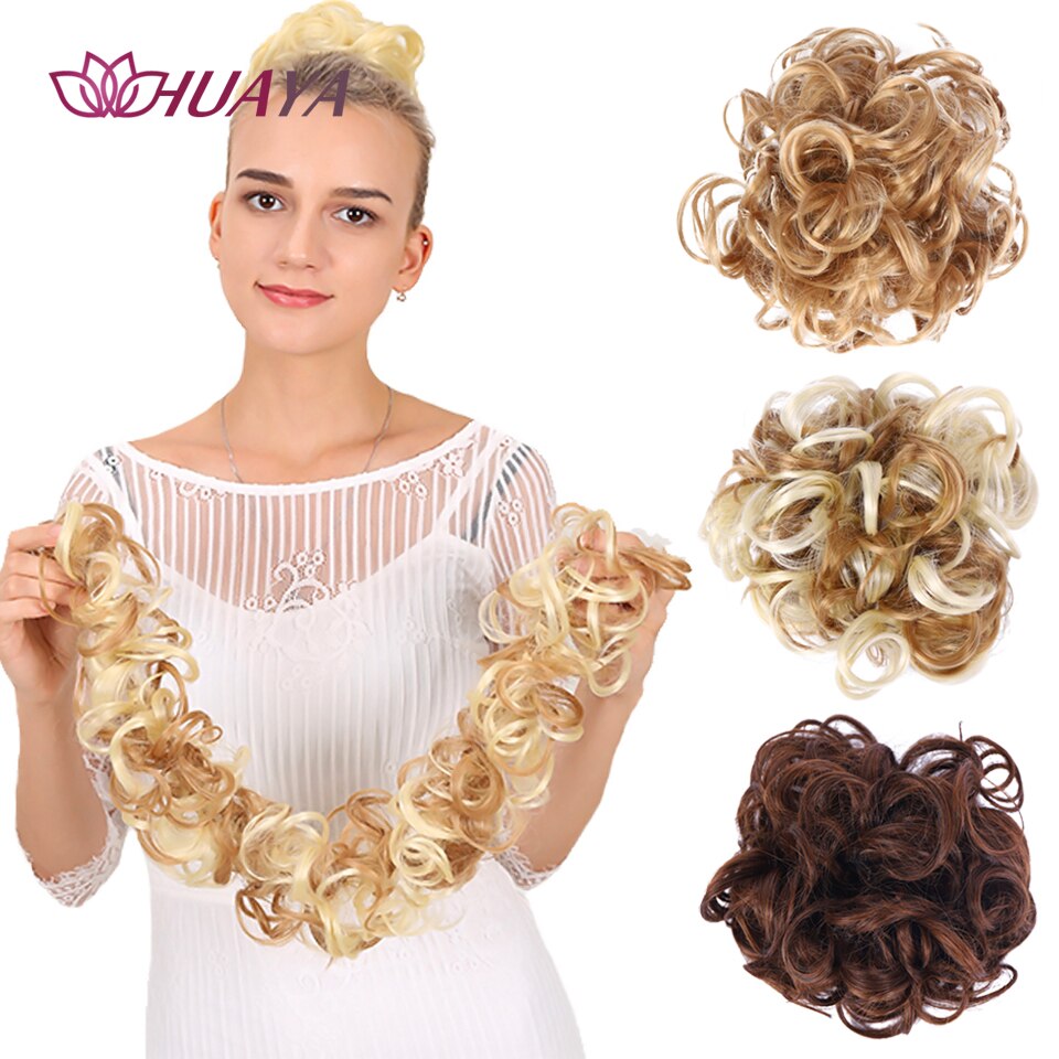 HUAYA Curly Synthetic Messy Chignon Pony Tail Hair Extensions Wrap on Hair Bun With Rubber Band Elastic Hair Hairpiece
