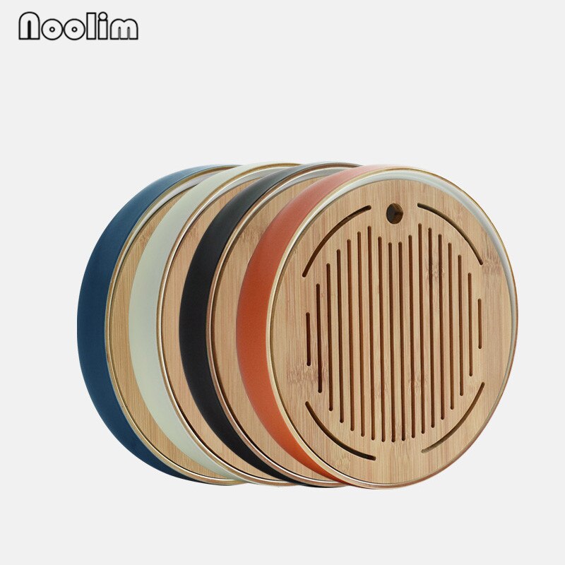 Ceramic Round Tea Tray Chinese Handmade Storage Holder Japanese Style Wooden Crafts Teahouse Table Teapot Tray Ornaments