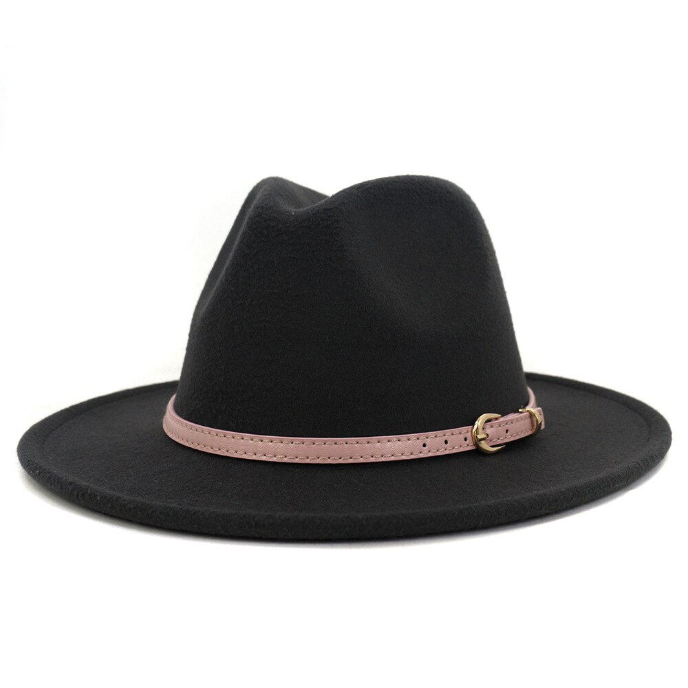 Fs roze vilten hoed winter fedora hoeden dames imitatie wol mix brede rand panama klassieke britse herfst dame jazz pet voor heren: Donkergrijs