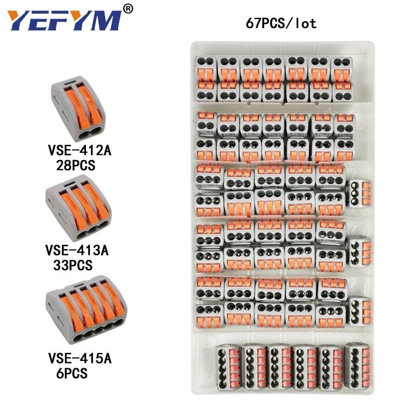 Terminales de cableado eléctrico, resorte de jaula, conectores universales de terminal rápido para el hogar, bloque de terminales de conexión push-in: 67P box