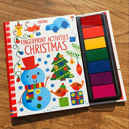 26*22*1.4cm Baby Fingerprint English drawing Book with Rubber Stamp Ink Pad kids Doodling Paint Learning Book Animals Garden: Christmas