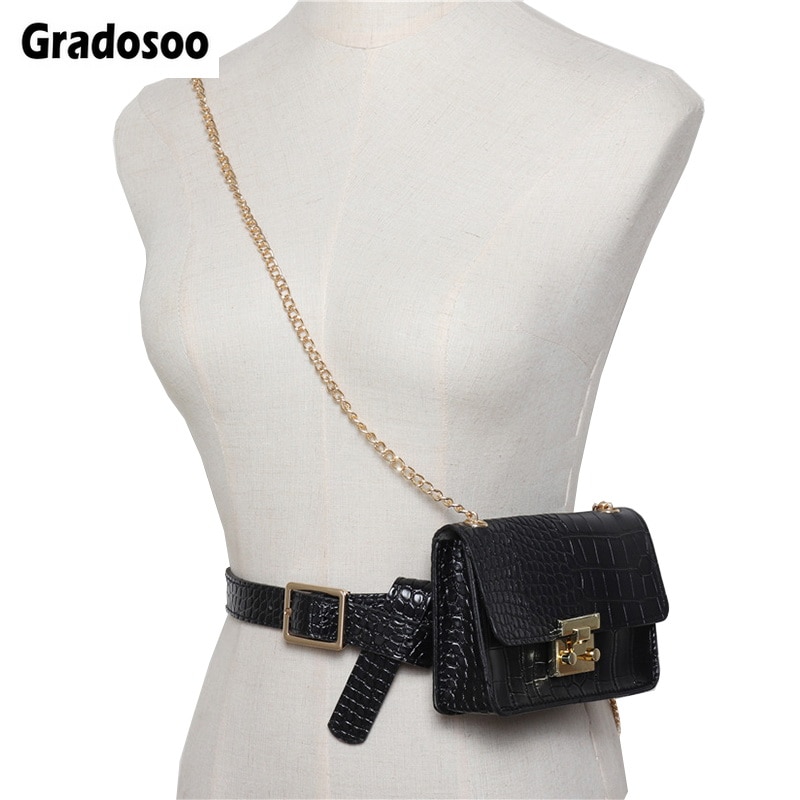 Gradosoo Alligator Taille Tas Voor Vrouwen Riem Tas Luipaard Fanny Pack Vrouwelijke Schoudertas Keten Hip Bag PU Leer Vrouwen tas LBF514