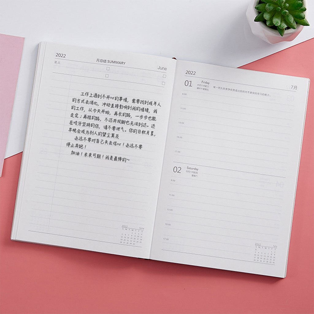 2022 PU Planner Schedule A5 Daily Planner Hourly Timetable Dated Ruled Daily Pages Ribbon Bookmark for Office Women Men