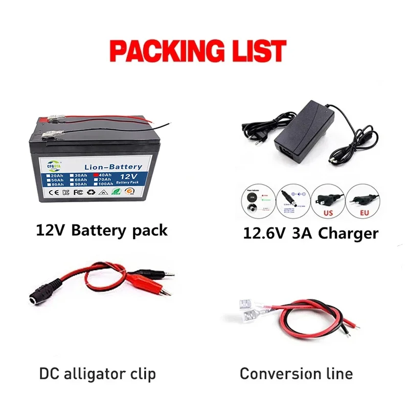 Nuove batterie al litio 12V 40Ah batterie al litio ferro fosfato BMS integrato per barca solare + caricabatterie 12.6V