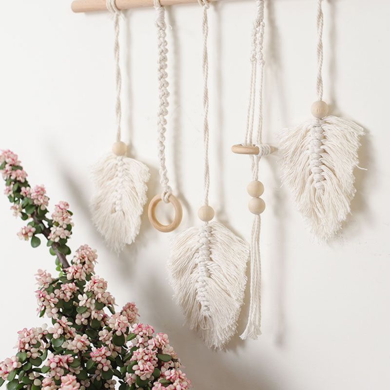 OOTDTY Nordic Hand-woven Cotton Rope Tapestry Macrame Wall Hanging Tassel Pendant Kids Room Decorations